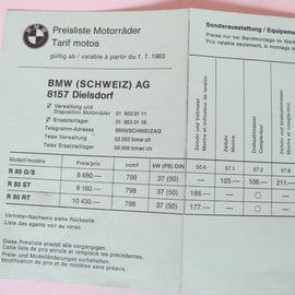Prospekt BMW Preisliste 1983 07. 01.