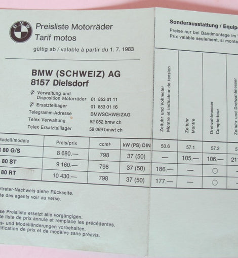 Prospekt BMW Preisliste 1983 07. 01.