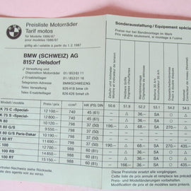 Prospekt BMW Preisliste 1987 02. 01