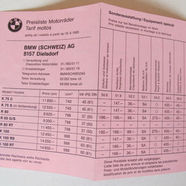 Prospekt BMW Preisliste 1985 09. 16.