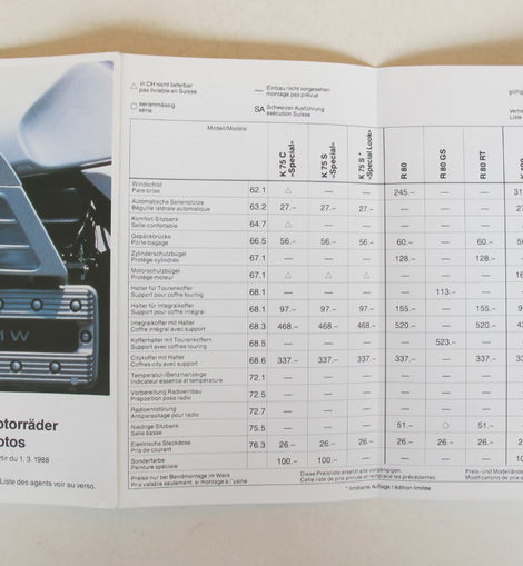 Prospekt BMW Preisliste 1988 03. 01.