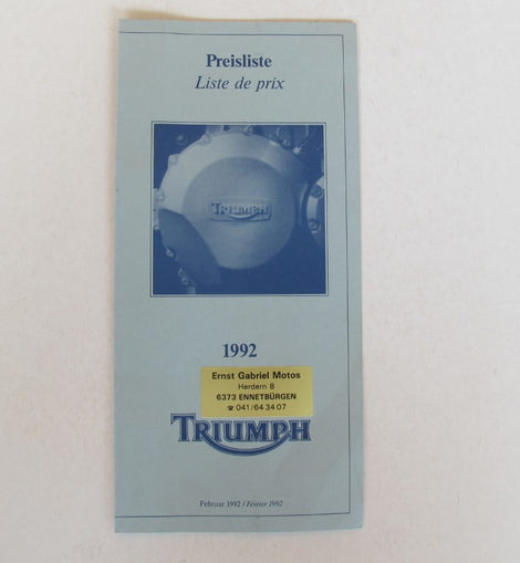 Prospekt Triumph Preisliste 1992